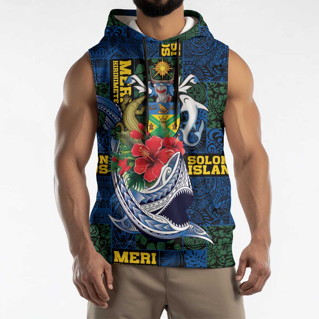 Solomon Islands Meri Kirihimete Sleeveless Hoodie Funny Santa Riding Shark LT9 - Polynesian Pride