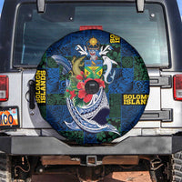 Solomon Islands Meri Kirihimete Spare Tire Cover Funny Santa Riding Shark LT9 Blue - Polynesian Pride