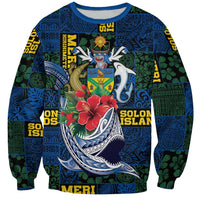 Solomon Islands Meri Kirihimete Sweatshirt Funny Santa Riding Shark LT9 Unisex Blue - Polynesian Pride