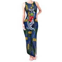 Solomon Islands Meri Kirihimete Tank Maxi Dress Funny Santa Riding Shark LT9 Women Blue - Polynesian Pride