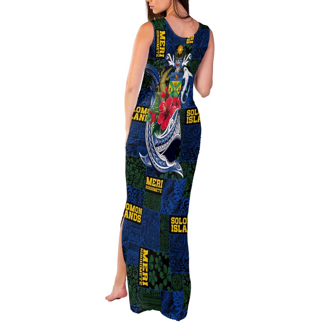 Solomon Islands Meri Kirihimete Tank Maxi Dress Funny Santa Riding Shark LT9 - Polynesian Pride
