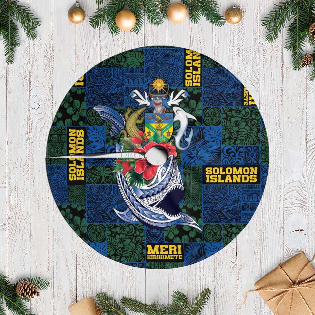 Solomon Islands Meri Kirihimete Tree Skirt Funny Santa Riding Shark LT9 Casual Blue - Polynesian Pride