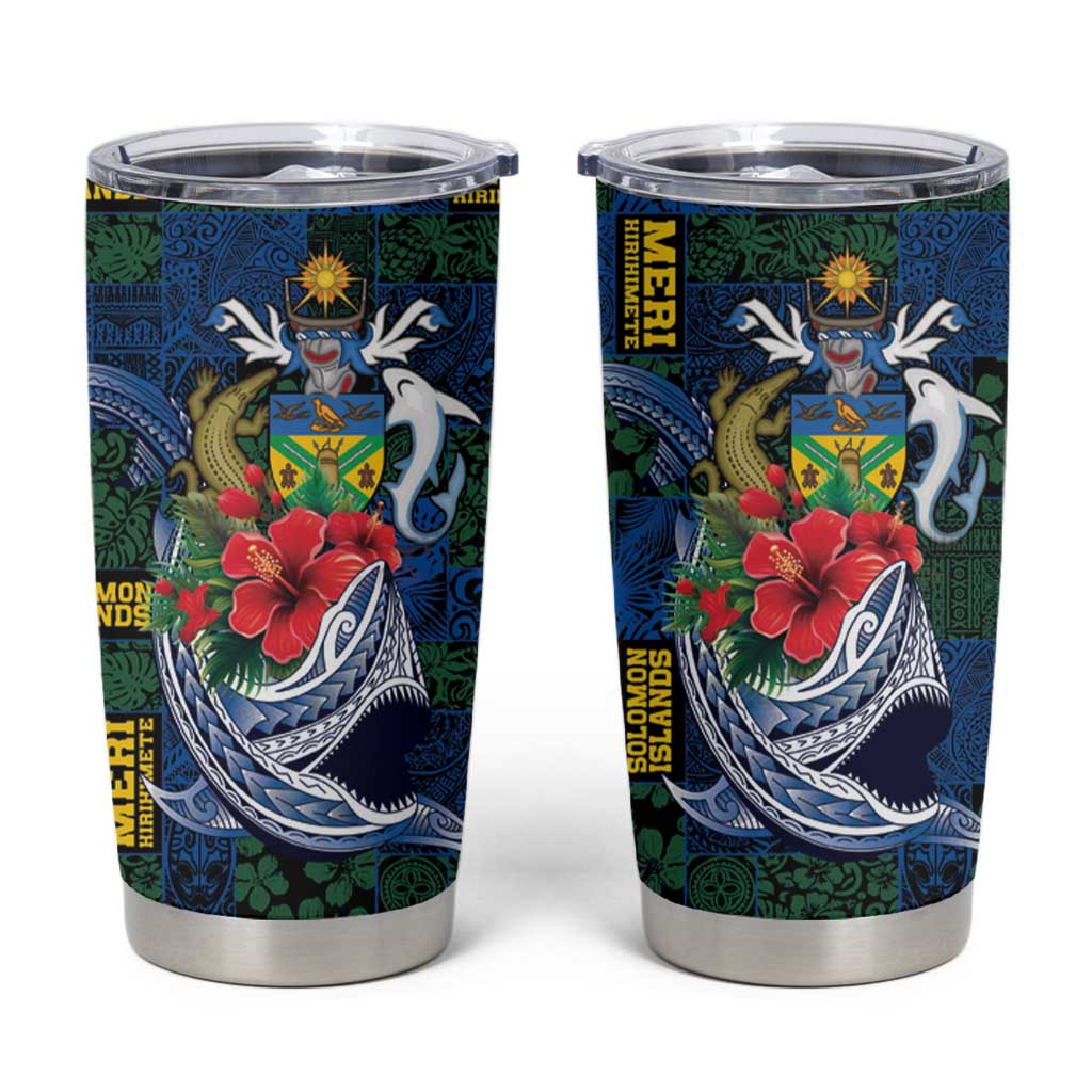 Solomon Islands Meri Kirihimete Tumbler Cup Funny Santa Riding Shark LT9 Blue - Polynesian Pride