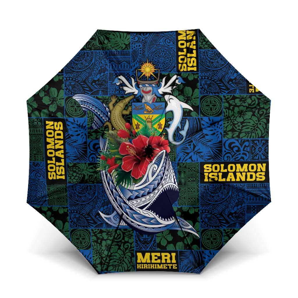 Solomon Islands Meri Kirihimete Umbrella Funny Santa Riding Shark LT9 One Size Folded 11.42 inch Opened Diameter 37.4 inch Blue - Polynesian Pride
