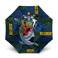 Solomon Islands Meri Kirihimete Umbrella Funny Santa Riding Shark LT9 One Size Folded 11.42 inch Opened Diameter 37.4 inch Blue - Polynesian Pride