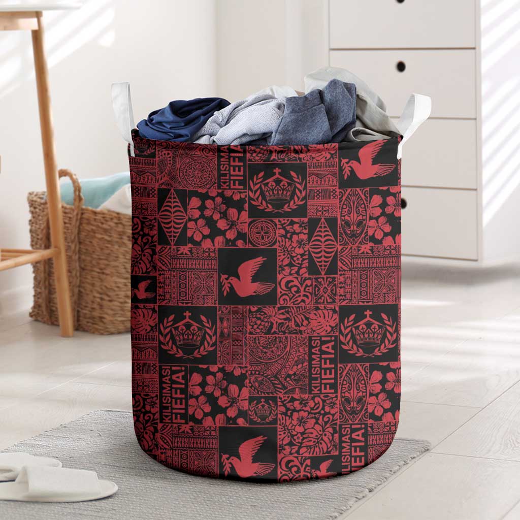 Black Tonga Kilisimasi Fiefia Laundry Basket Pacific Patchwork Xmas Vibes LT9 Black - Polynesian Pride