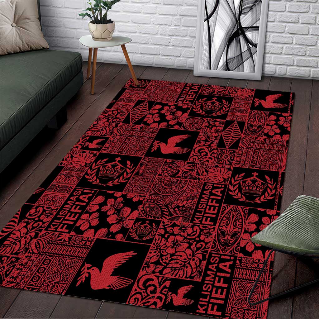 Black Tonga Kilisimasi Fiefia Area Rug Pacific Patchwork Xmas Vibes LT9 Black - Polynesian Pride