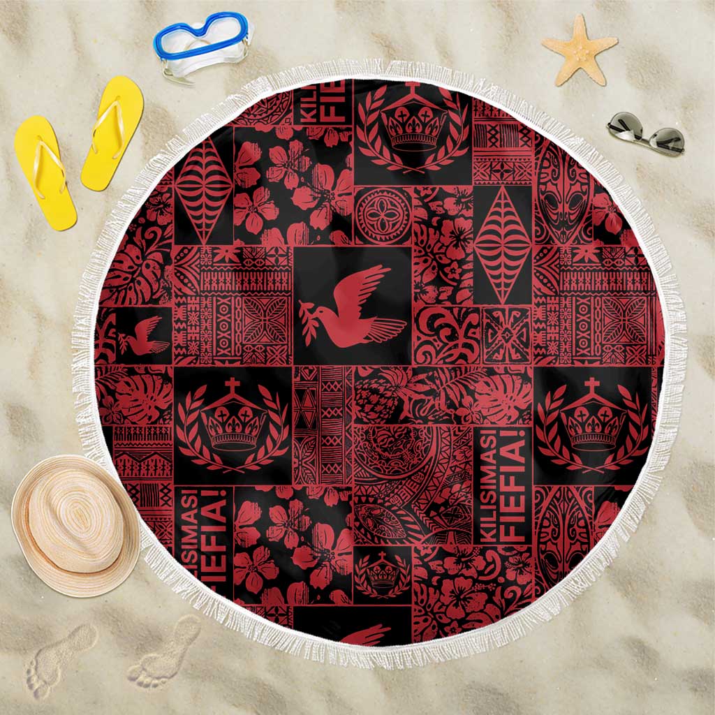 Black Tonga Kilisimasi Fiefia Beach Blanket Pacific Patchwork Xmas Vibes LT9 One Size 150cm Black - Polynesian Pride