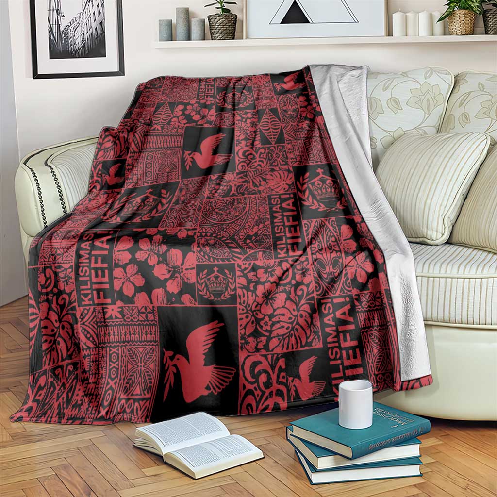 Black Tonga Kilisimasi Fiefia Blanket Pacific Patchwork Xmas Vibes LT9 Black - Polynesian Pride