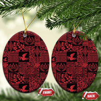 Black Tonga Kilisimasi Fiefia Ceramic Ornament Pacific Patchwork Xmas Vibes LT9 Oval Black - Polynesian Pride
