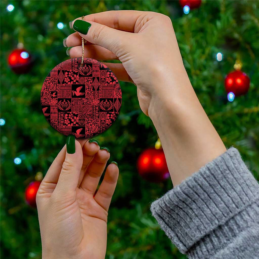 Black Tonga Kilisimasi Fiefia Ceramic Ornament Pacific Patchwork Xmas Vibes LT9 - Polynesian Pride