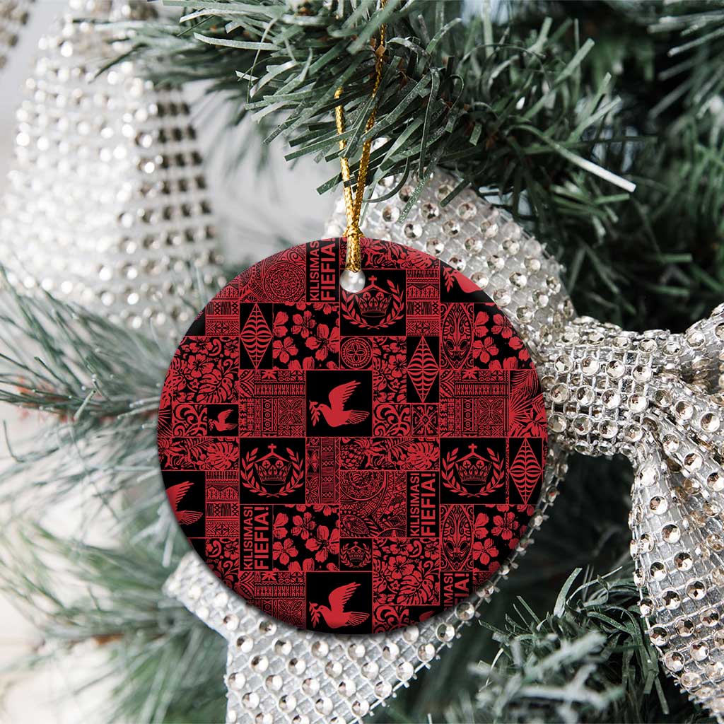 Black Tonga Kilisimasi Fiefia Ceramic Ornament Pacific Patchwork Xmas Vibes LT9 - Polynesian Pride