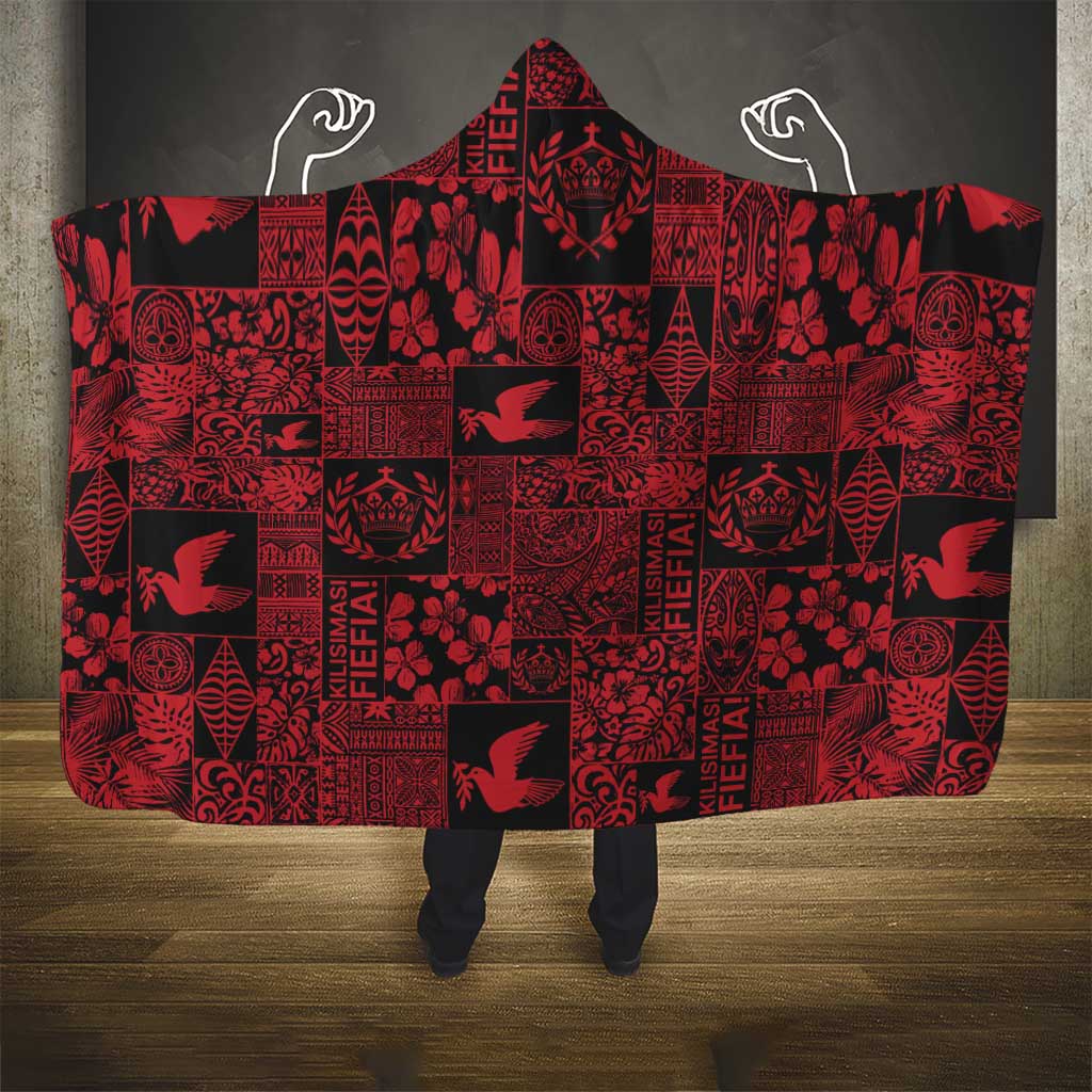 Black Tonga Kilisimasi Fiefia Hooded Blanket Pacific Patchwork Xmas Vibes LT9 - Polynesian Pride