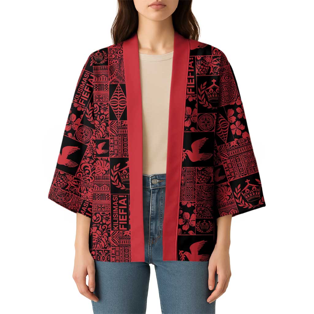 Black Tonga Kilisimasi Fiefia Kimono Pacific Patchwork Xmas Vibes LT9 - Polynesian Pride