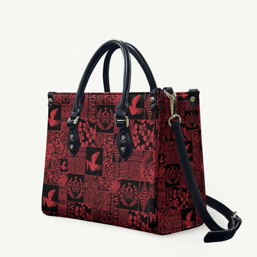 Black Tonga Kilisimasi Fiefia Leather Bag Pacific Patchwork Xmas Vibes LT9 Black - Polynesian Pride