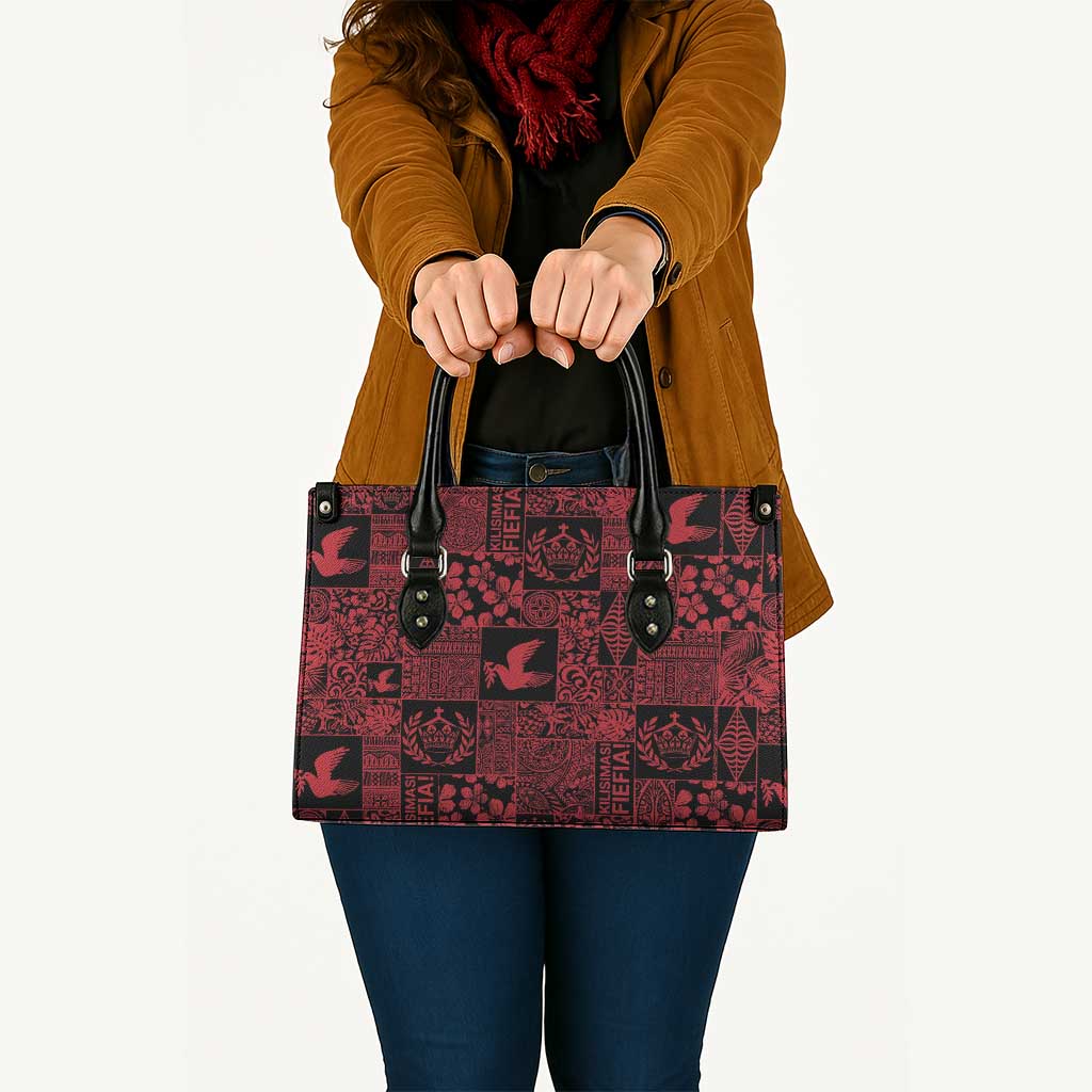 Black Tonga Kilisimasi Fiefia Leather Bag Pacific Patchwork Xmas Vibes LT9 - Polynesian Pride
