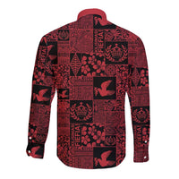 Black Tonga Kilisimasi Fiefia Long Sleeve Button Shirt Pacific Patchwork Xmas Vibes LT9 - Polynesian Pride