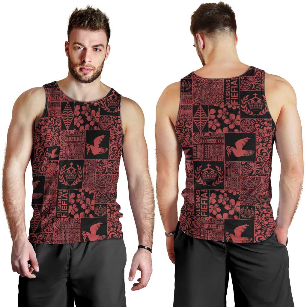 Black Tonga Kilisimasi Fiefia Men Tank Top Pacific Patchwork Xmas Vibes LT9 - Polynesian Pride