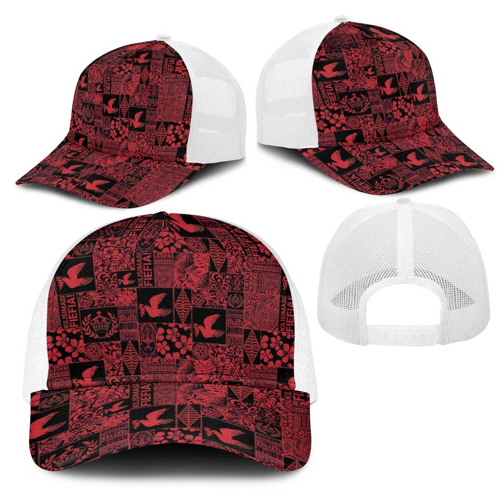 Black Tonga Kilisimasi Fiefia Mesh Trucker Cap Pacific Patchwork Xmas Vibes LT9 - Polynesian Pride