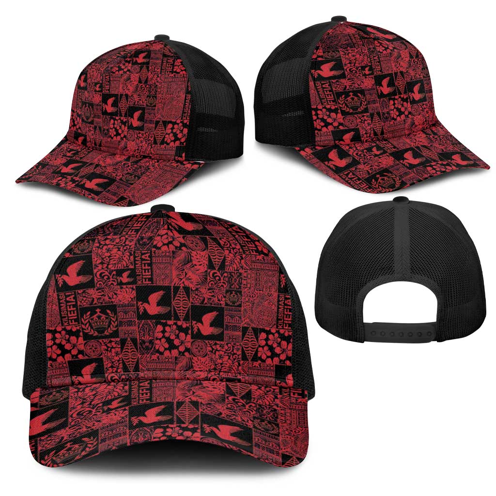 Black Tonga Kilisimasi Fiefia Mesh Trucker Cap Pacific Patchwork Xmas Vibes LT9 - Polynesian Pride