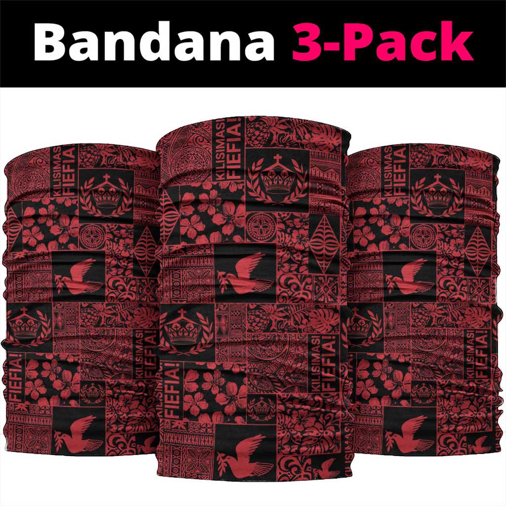Black Tonga Kilisimasi Fiefia Neck Gaiter Pacific Patchwork Xmas Vibes LT9 package One Size: 25*50cm Black - Polynesian Pride