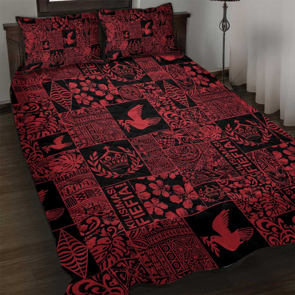 Black Tonga Kilisimasi Fiefia Quilt Bed Set Pacific Patchwork Xmas Vibes LT9 Black - Polynesian Pride