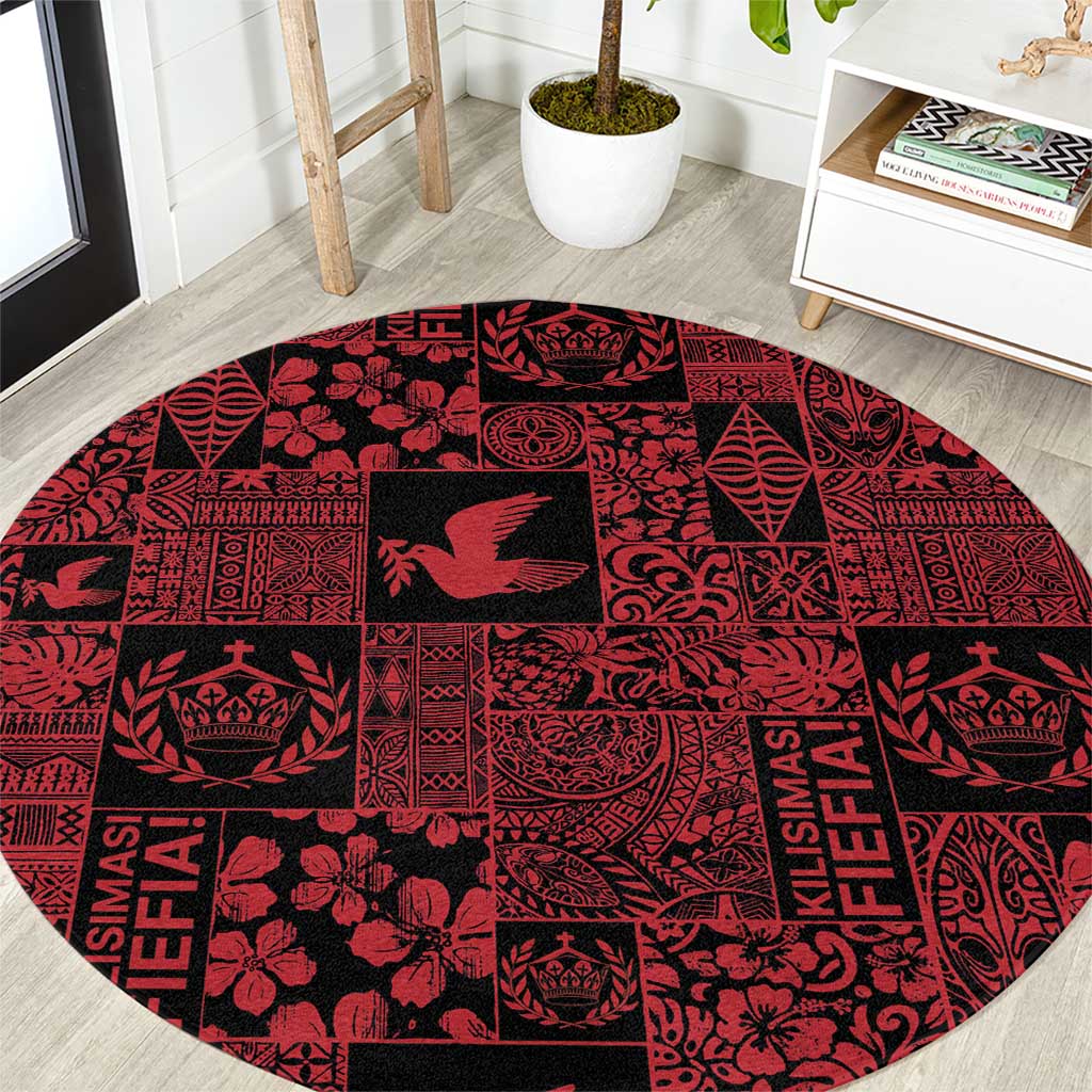 Black Tonga Kilisimasi Fiefia Round Carpet Pacific Patchwork Xmas Vibes LT9 Black - Polynesian Pride