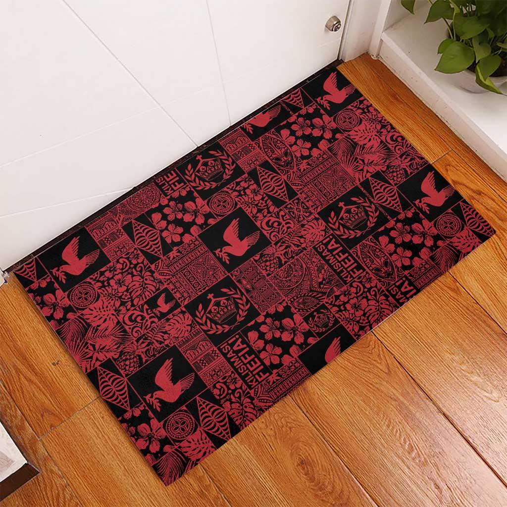 Black Tonga Kilisimasi Fiefia Rubber Doormat Pacific Patchwork Xmas Vibes LT9 - Polynesian Pride