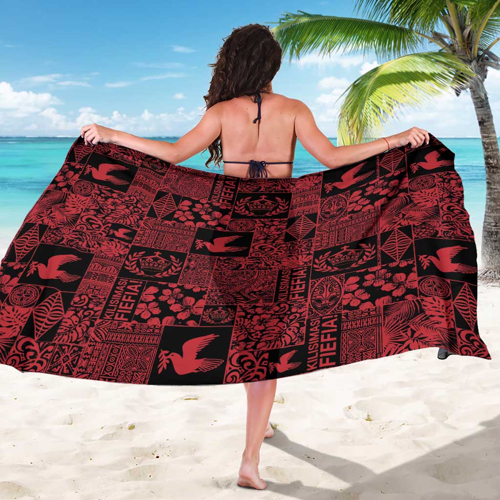 Black Tonga Kilisimasi Fiefia Sarong Pacific Patchwork Xmas Vibes LT9 - Polynesian Pride