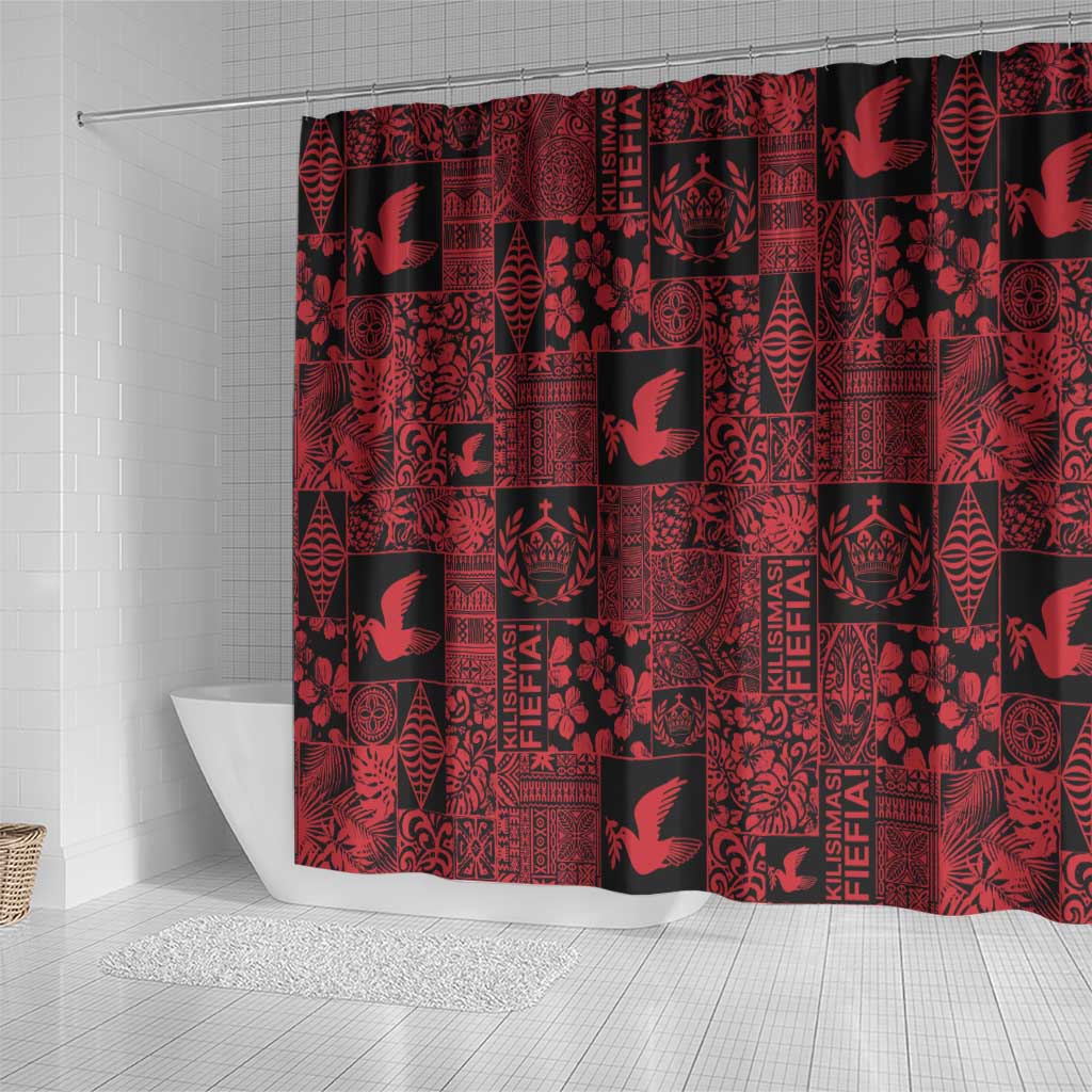 Black Tonga Kilisimasi Fiefia Shower Curtain Pacific Patchwork Xmas Vibes LT9 - Polynesian Pride