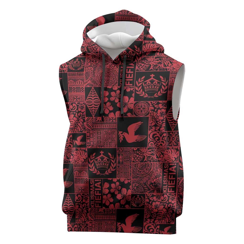 Black Tonga Kilisimasi Fiefia Sleeveless Hoodie Pacific Patchwork Xmas Vibes LT9 Black - Polynesian Pride