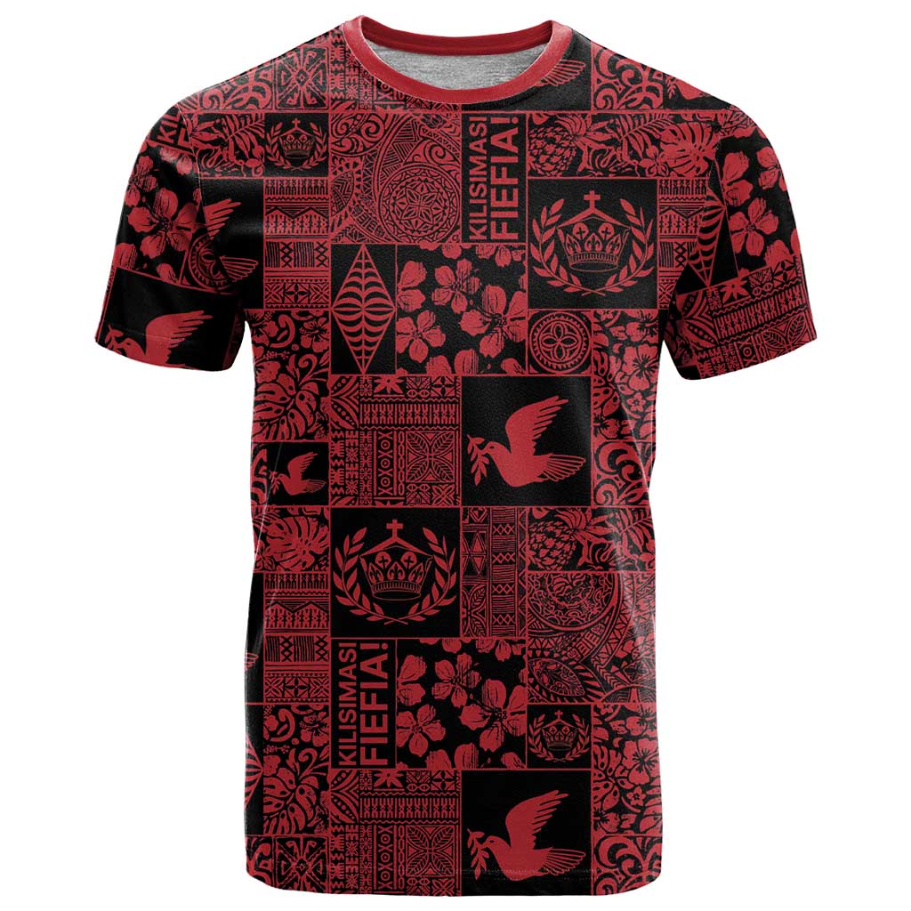 Black Tonga Kilisimasi Fiefia T Shirt Pacific Patchwork Xmas Vibes LT9 Black - Polynesian Pride