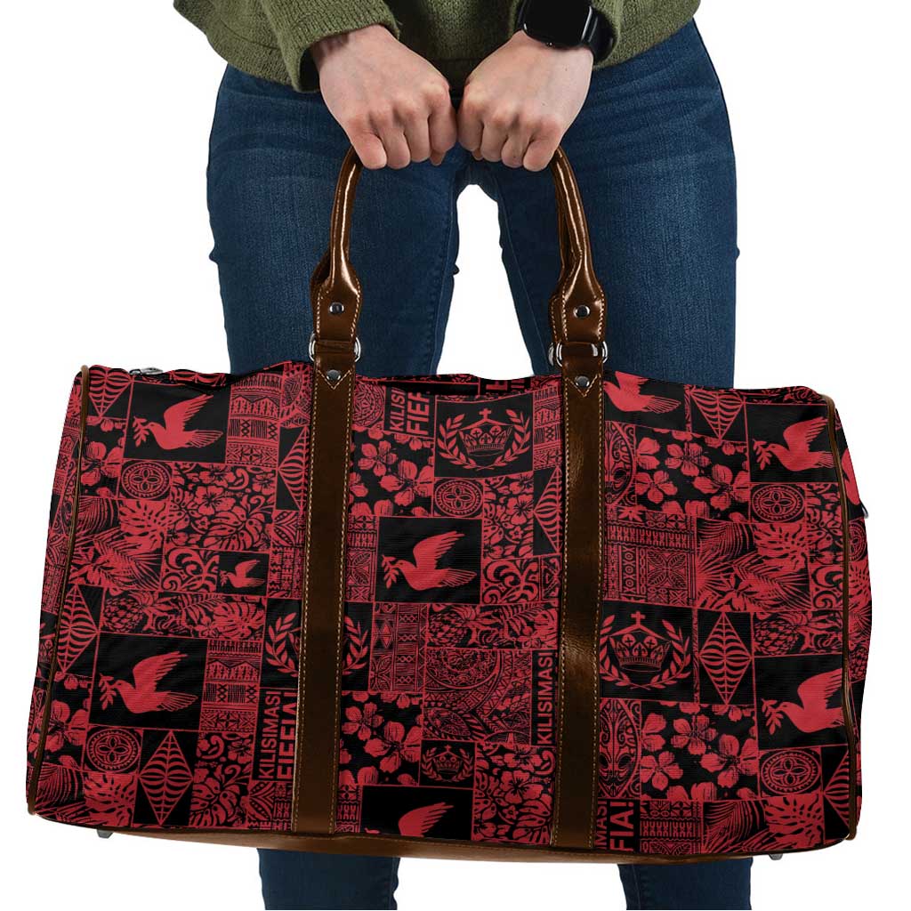 Black Tonga Kilisimasi Fiefia Travel Bag Pacific Patchwork Xmas Vibes LT9 Black - Polynesian Pride
