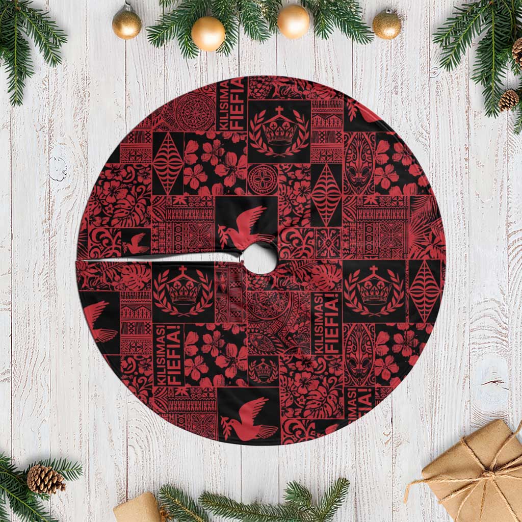 Black Tonga Kilisimasi Fiefia Tree Skirt Pacific Patchwork Xmas Vibes LT9 Casual Black - Polynesian Pride
