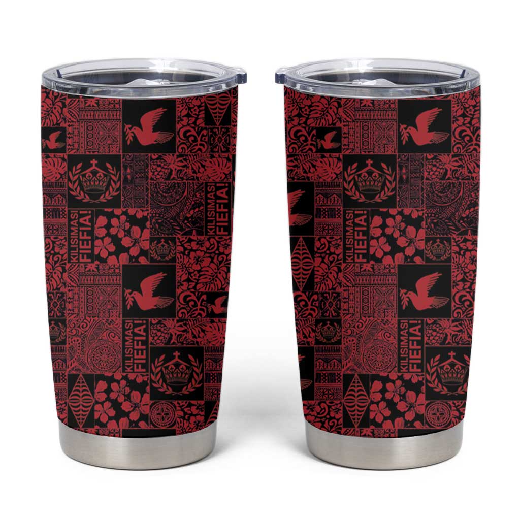 Black Tonga Kilisimasi Fiefia Tumbler Cup Pacific Patchwork Xmas Vibes LT9 Black - Polynesian Pride