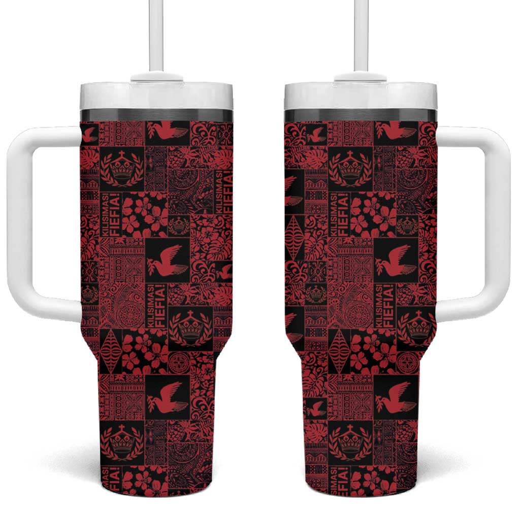 Black Tonga Kilisimasi Fiefia Tumbler With Handle Pacific Patchwork Xmas Vibes LT9 One Size: 40 oz Black - Polynesian Pride