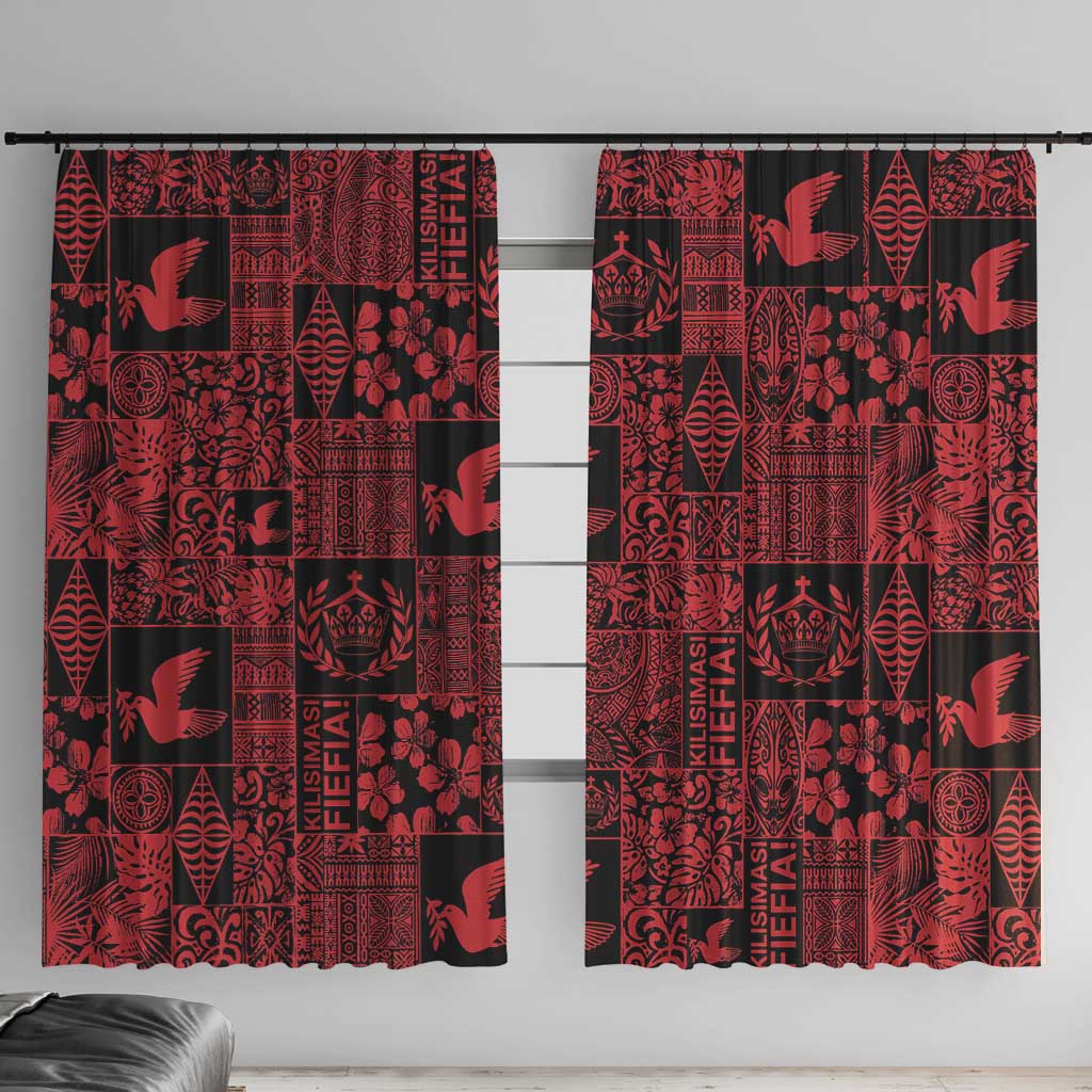 Black Tonga Kilisimasi Fiefia Window Curtain Pacific Patchwork Xmas Vibes LT9 With Hooks Black - Polynesian Pride