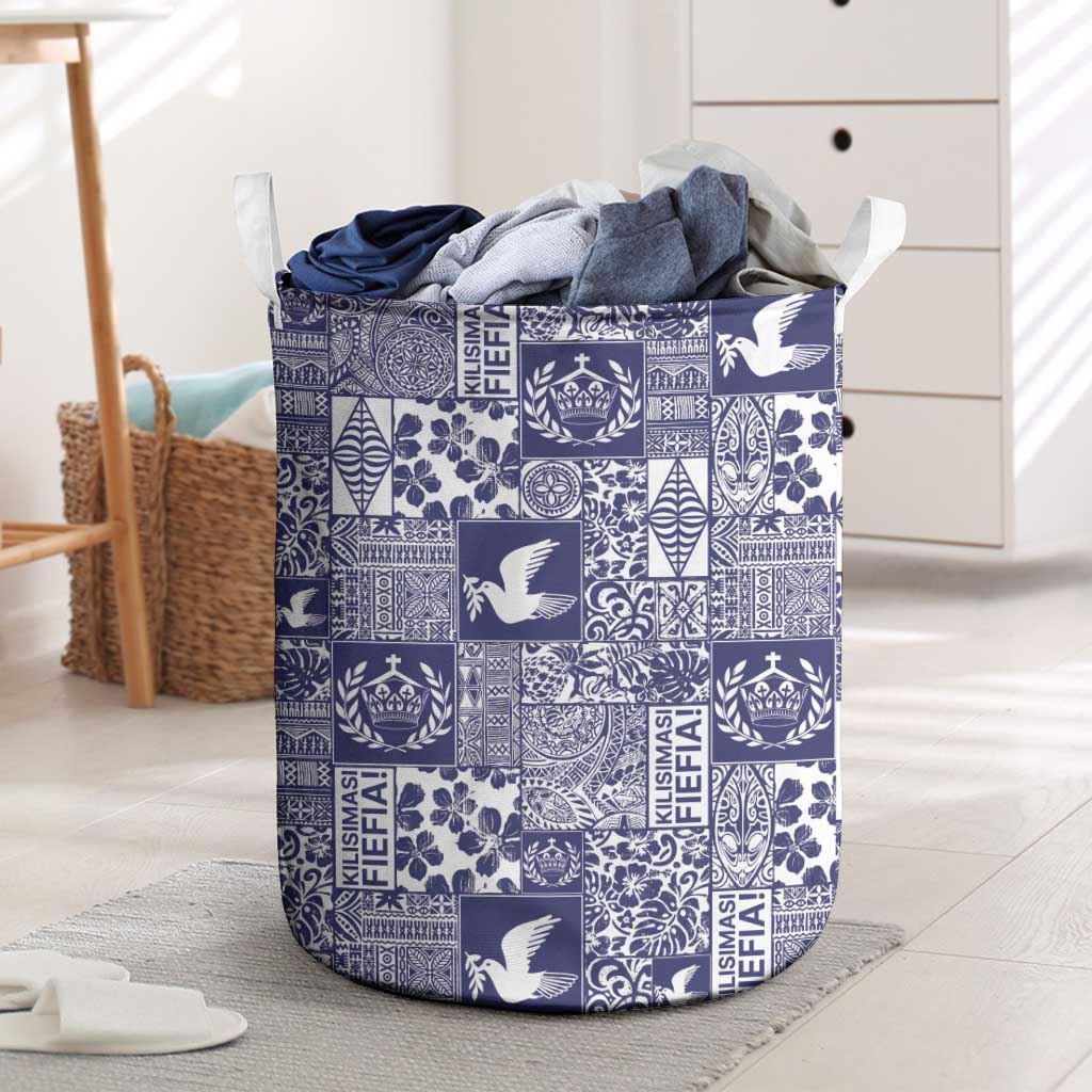 Blue Tonga Kilisimasi Fiefia Laundry Basket Pacific Patchwork Xmas Vibes LT9 Blue - Polynesian Pride
