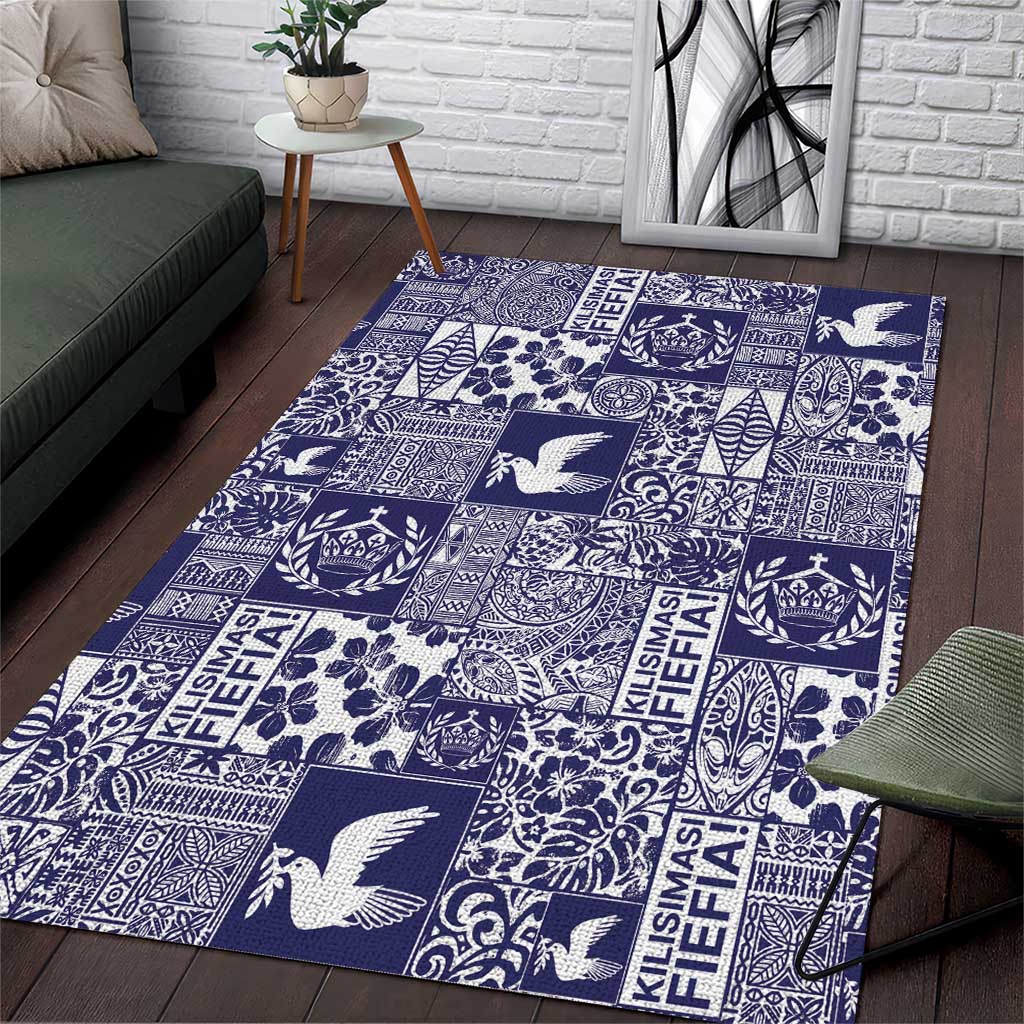 Blue Tonga Kilisimasi Fiefia Area Rug Pacific Patchwork Xmas Vibes LT9 Blue - Polynesian Pride