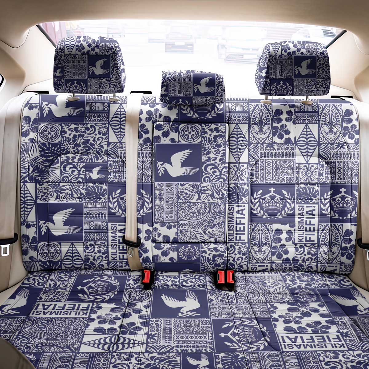 Blue Tonga Kilisimasi Fiefia Back Car Seat Cover Pacific Patchwork Xmas Vibes LT9 - Polynesian Pride
