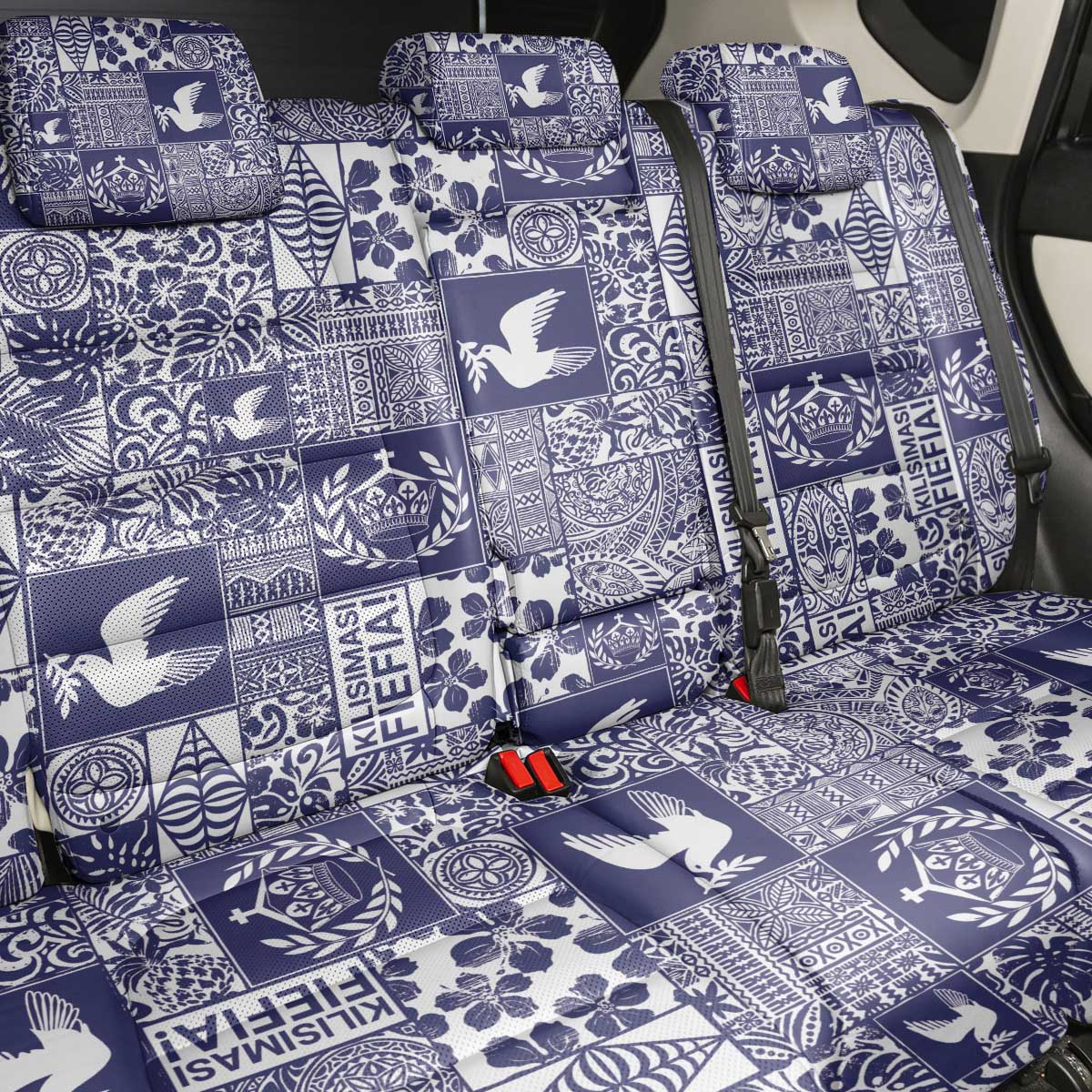 Blue Tonga Kilisimasi Fiefia Back Car Seat Cover Pacific Patchwork Xmas Vibes LT9 - Polynesian Pride