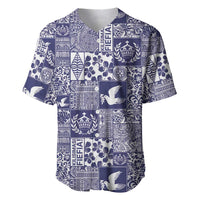 Blue Tonga Kilisimasi Fiefia Baseball Jersey Pacific Patchwork Xmas Vibes LT9 Blue - Polynesian Pride
