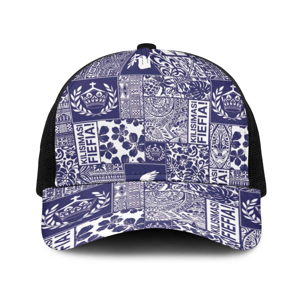 Blue Tonga Kilisimasi Fiefia Baseball Net Cap Pacific Patchwork Xmas Vibes LT9 One Size Black Blue - Polynesian Pride