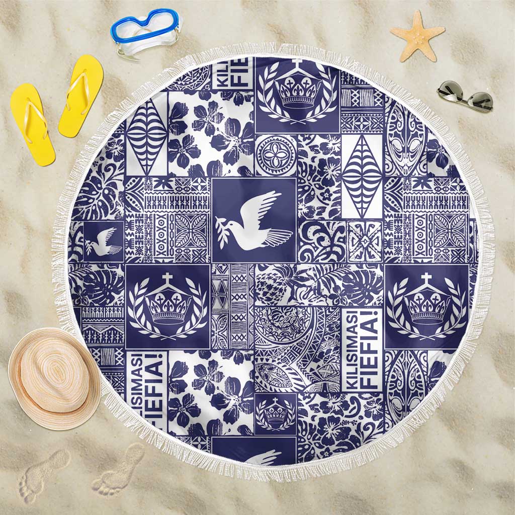 Blue Tonga Kilisimasi Fiefia Beach Blanket Pacific Patchwork Xmas Vibes LT9 One Size 150cm Blue - Polynesian Pride