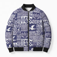 Blue Tonga Kilisimasi Fiefia Bomber Puffer Jacket Pacific Patchwork Xmas Vibes LT9 Unisex Blue - Polynesian Pride