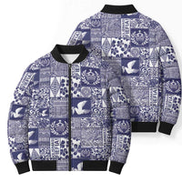 Blue Tonga Kilisimasi Fiefia Bomber Puffer Jacket Pacific Patchwork Xmas Vibes LT9 - Polynesian Pride