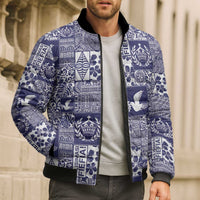 Blue Tonga Kilisimasi Fiefia Bomber Puffer Jacket Pacific Patchwork Xmas Vibes LT9 - Polynesian Pride