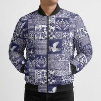 Blue Tonga Kilisimasi Fiefia Bomber Puffer Jacket Pacific Patchwork Xmas Vibes LT9 - Polynesian Pride