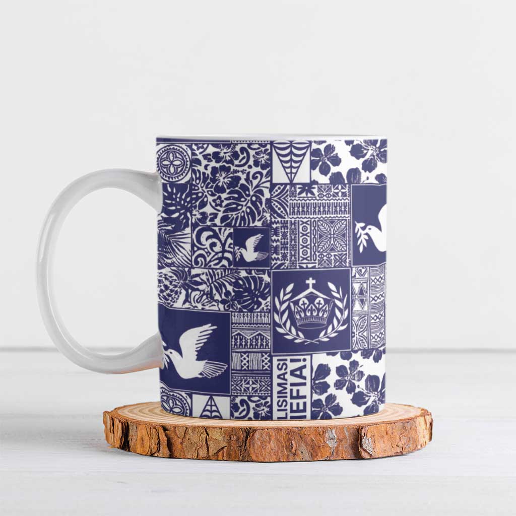 Blue Tonga Kilisimasi Fiefia Ceramic Mug Pacific Patchwork Xmas Vibes LT9 Blue - Polynesian Pride