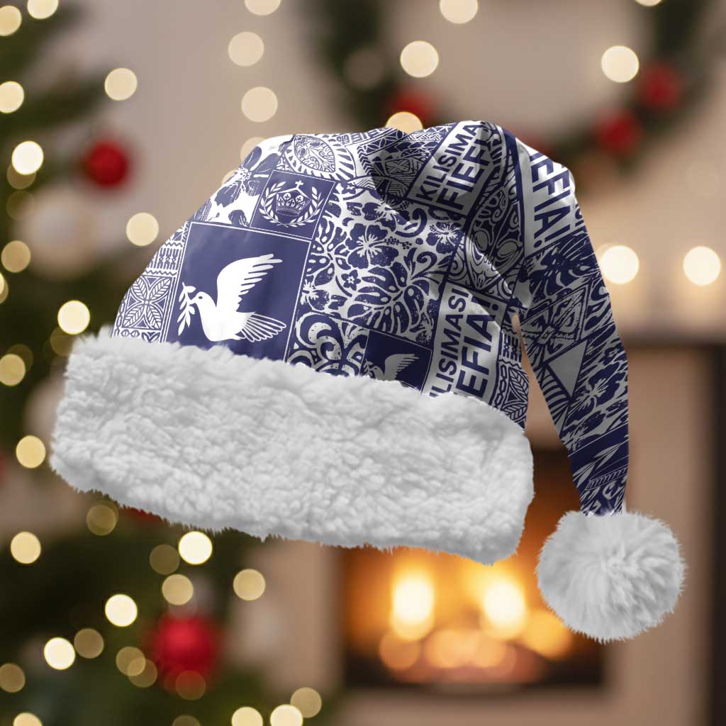 Blue Tonga Kilisimasi Fiefia Christmas Santa Hat Pacific Patchwork Xmas Vibes LT9 With Fur Blue - Polynesian Pride